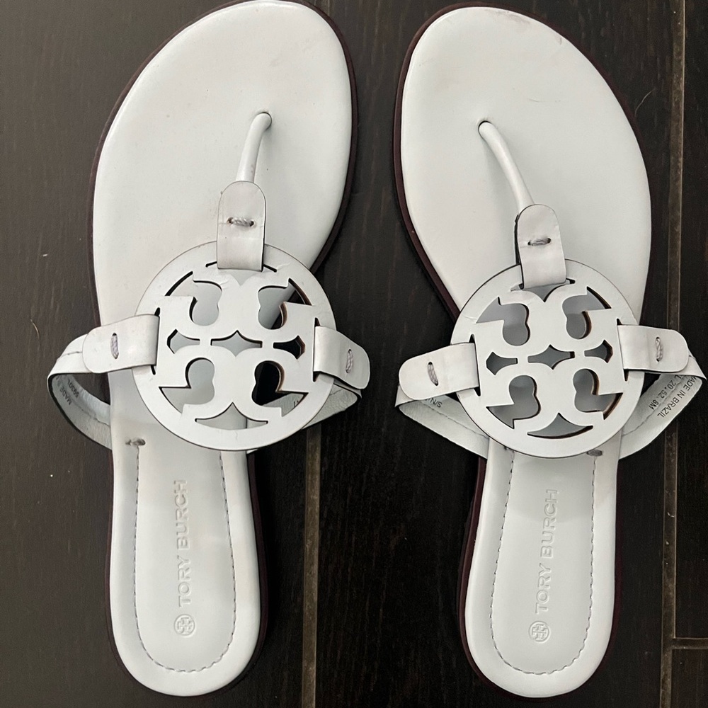 Tory Burch Blue Cloud Miller Logo Thong Sandals - Cutout Medallion